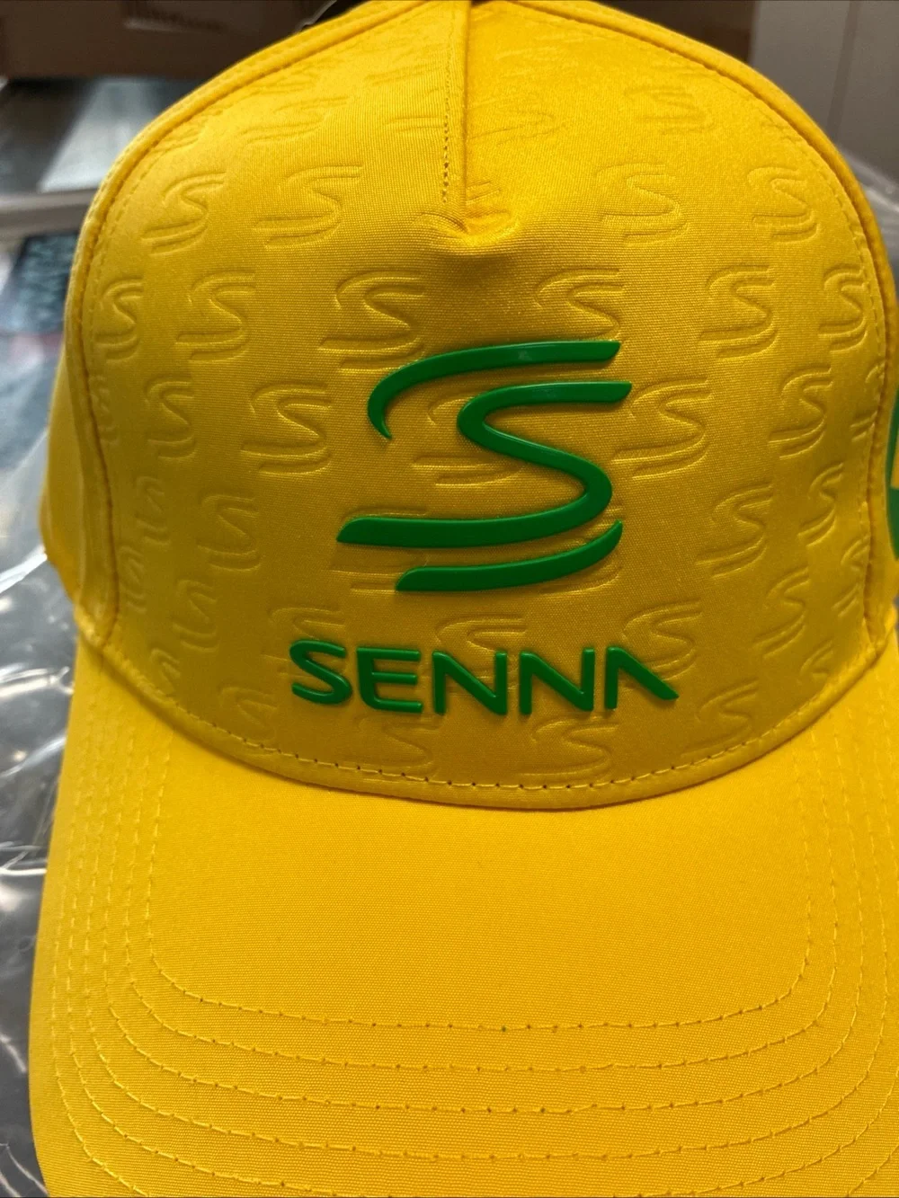 Ayrton Senna Debossed Logo Baseball Cap New NWT Rare OSFM Yellow